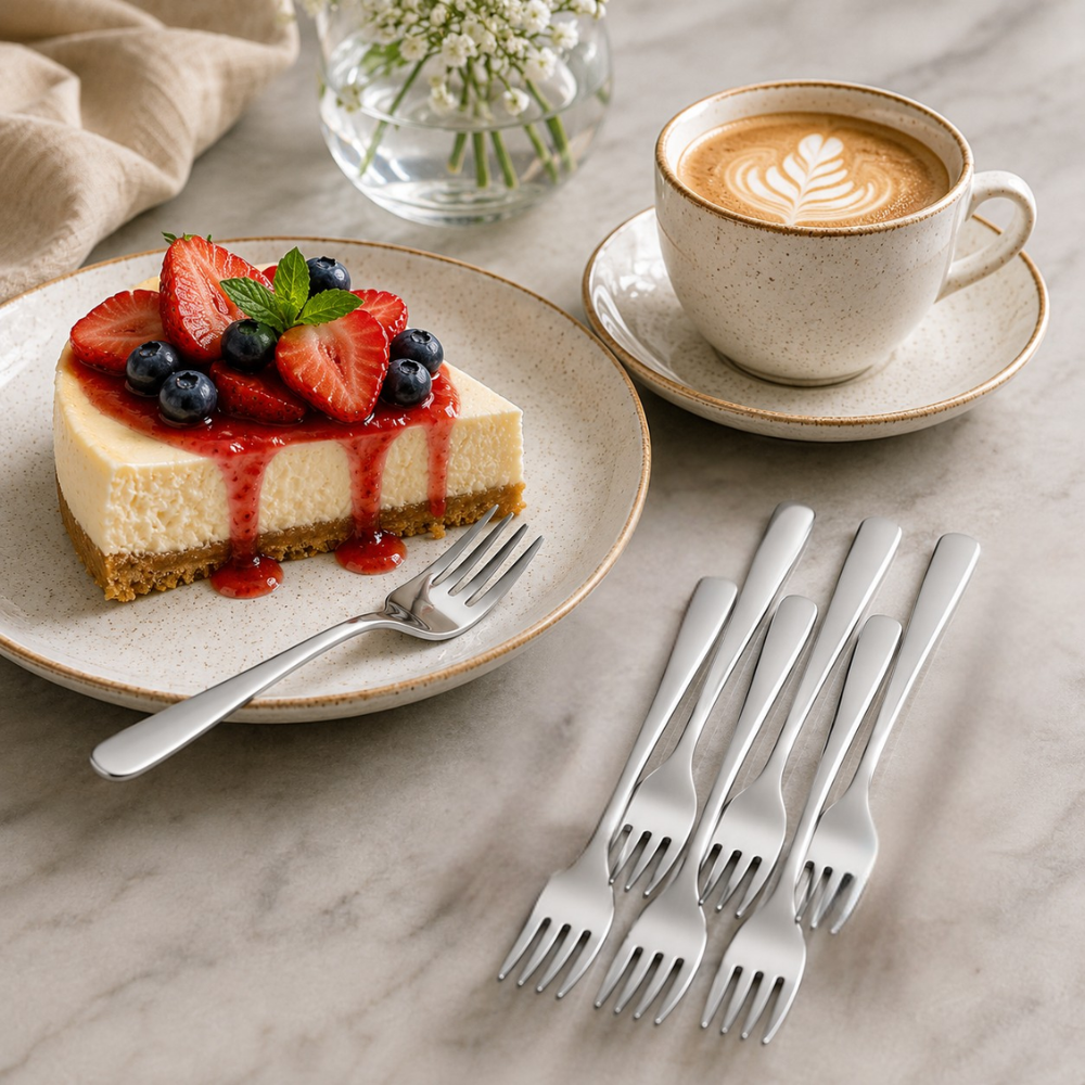 Stainless Steel Dessert Fork Set – 6 Piece Elegant Dessert & Snack Fork Collection