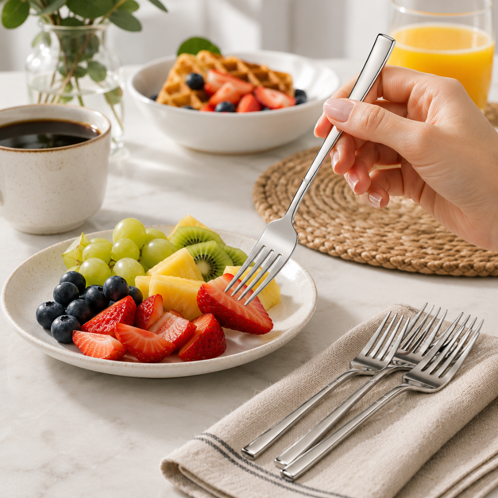 Stainless Steel Dessert Fork Set – 6 Piece Modern Dining & Dessert Fork Collection