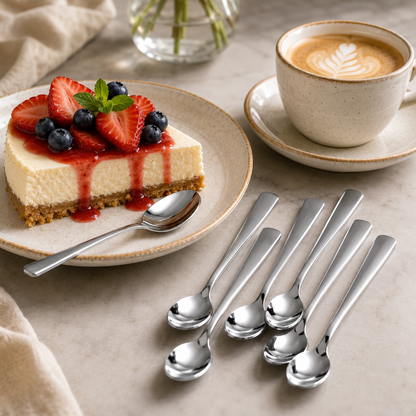 Stainless Steel Dessert Spoon Set – 6 Piece Modern Tea & Dessert Spoon Collection