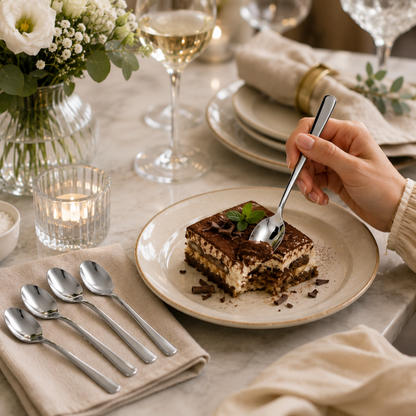 Stainless Steel Dessert Spoon Set – 6 Piece Modern Tea & Dessert Spoon Collection
