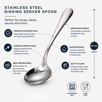 Stainless Steel Dishing Serving Spoon – 24 cm Kitchen Serving & Buffet Spoon