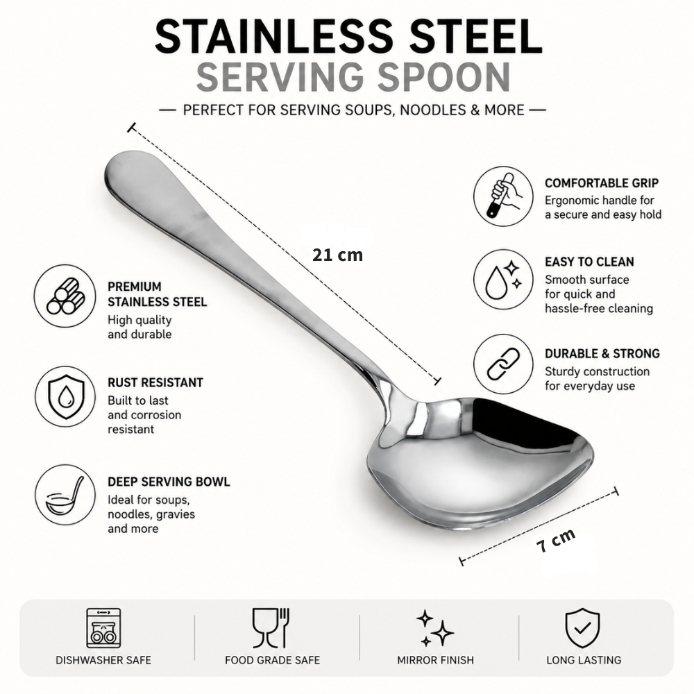 Stainless Steel Noodle Serving Spoon – 21 cm Kitchen Pasta & Noodle Server