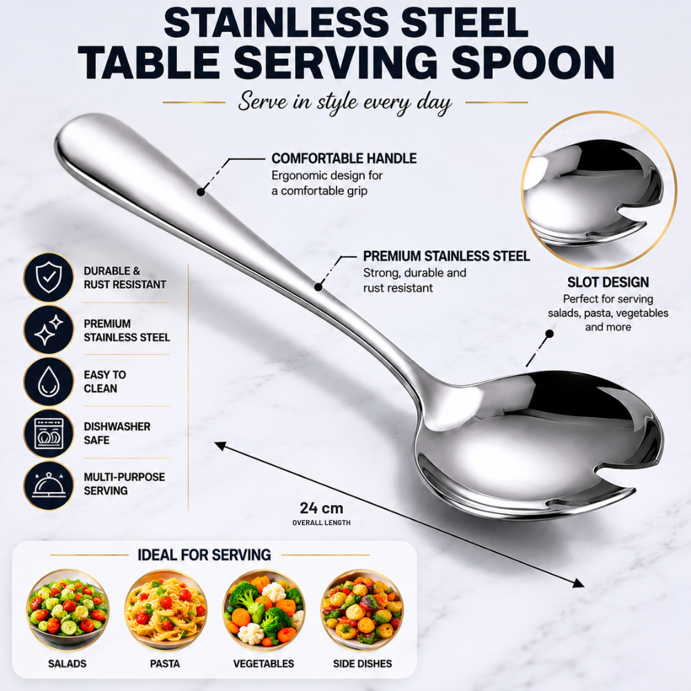 Stainless Steel Salad Fork Serving Spoon – 24 cm Multi-Purpose Kitchen & Serving Spoon