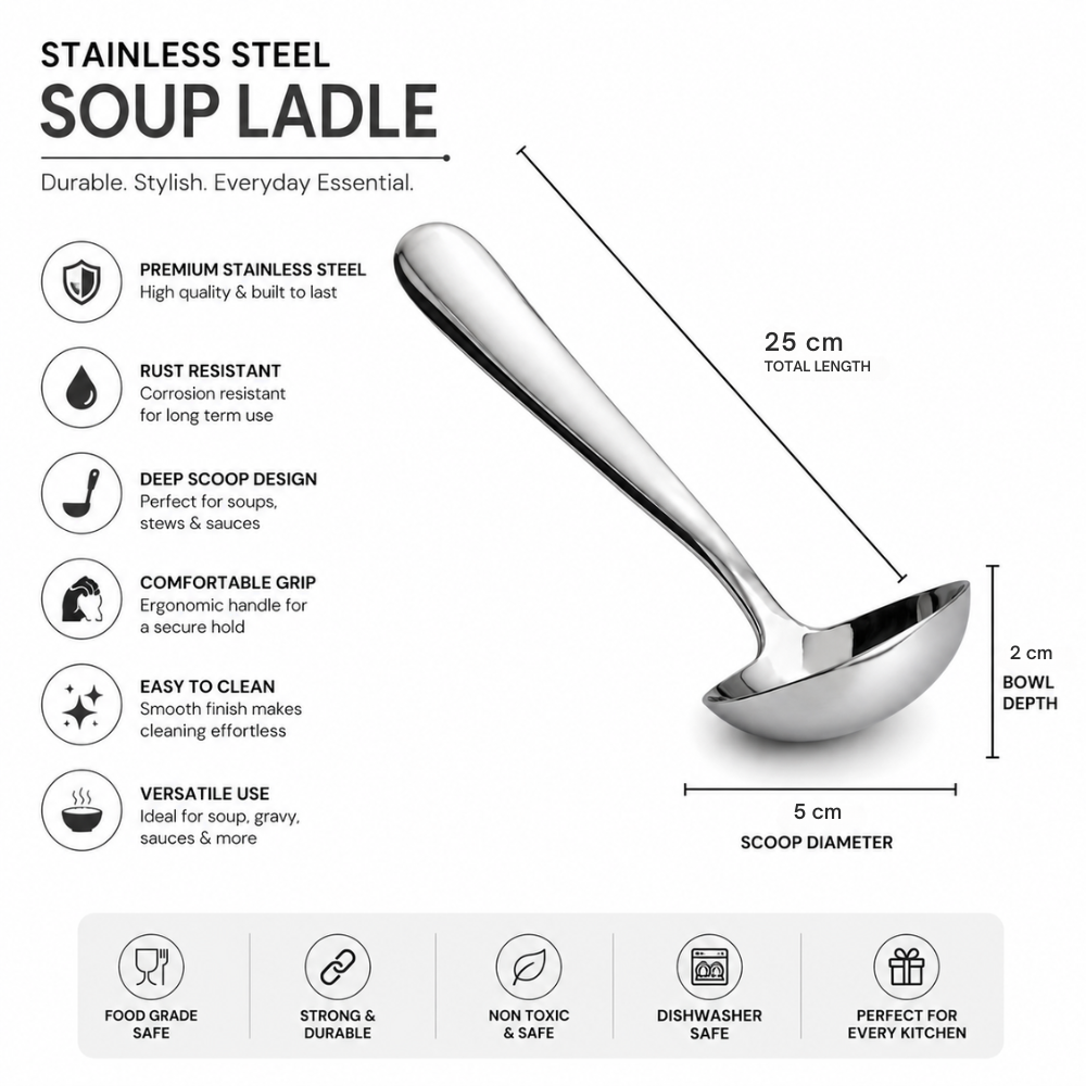 Stainless Steel Soup Ladle – 25 cm Kitchen Serving Spoon