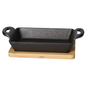 Cast Iron Rectangular Serving Dish with Wooden Base - 15 cm Sizzling Pan