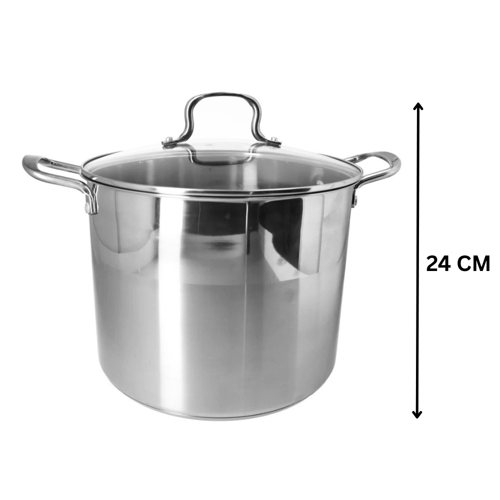 Stainless Steel Stockpot with Glass Lid - Heavy-Duty Cooking Pot