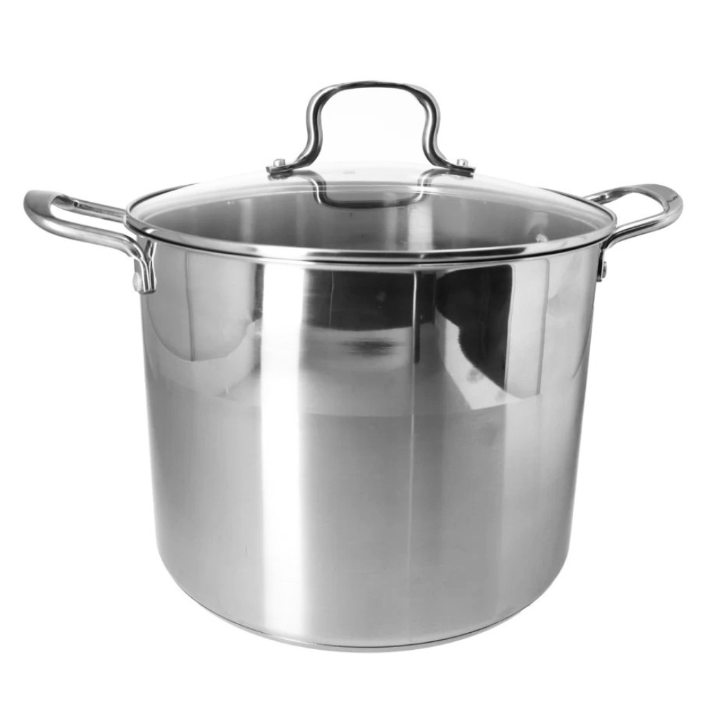 Stainless Steel Stockpot with Glass Lid - Heavy-Duty Cooking Pot