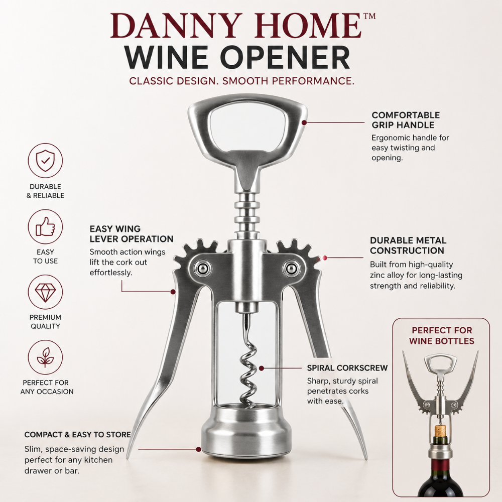 Premium Stainless Steel Wing Corkscrew Wine Opener - 16.5 cm