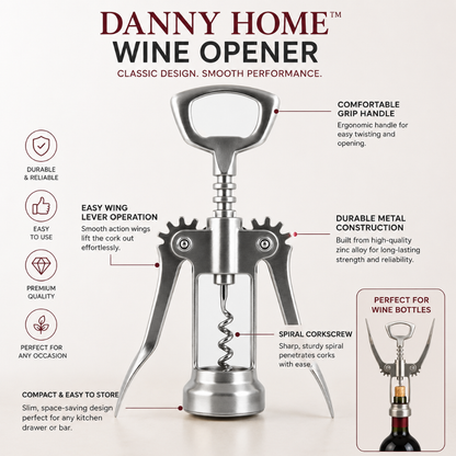 Premium Stainless Steel Wing Corkscrew Wine Opener - 16.5 cm