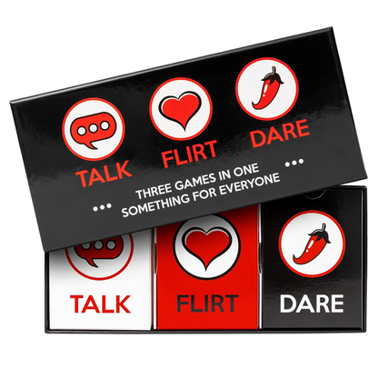 Talk, Flirt, Dare Card Game Set – 3-in-1 Party Game for Couples & Friends