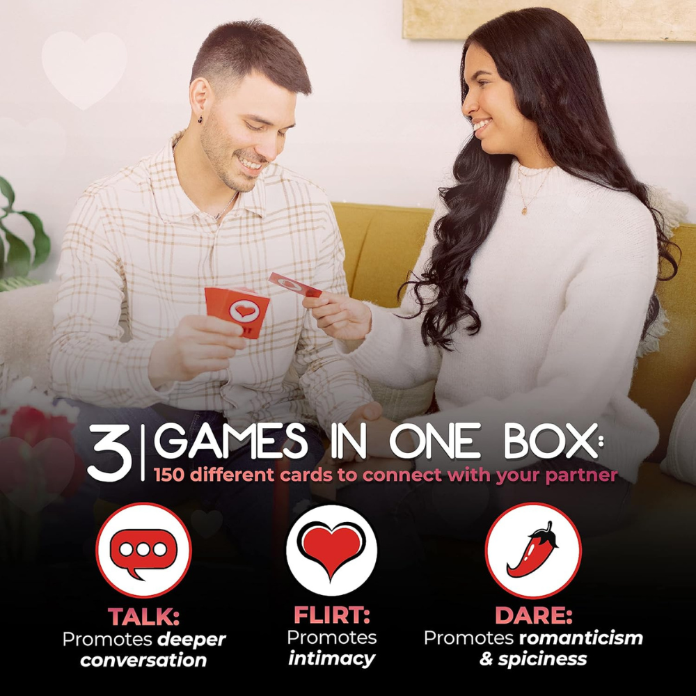 Talk, Flirt, Dare Card Game Set – 3-in-1 Party Game for Couples & Friends