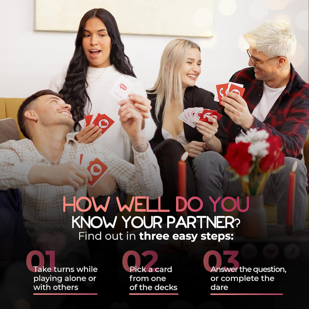 Talk, Flirt, Dare Card Game Set – 3-in-1 Party Game for Couples & Friends