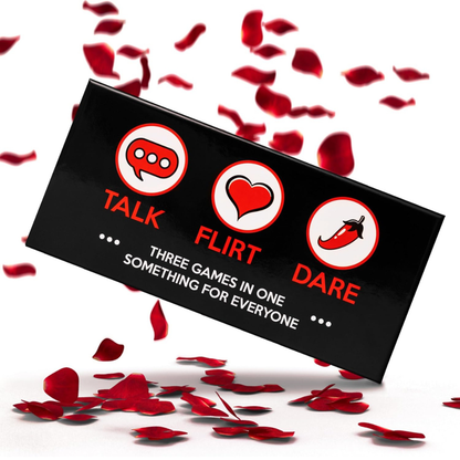 Talk, Flirt, Dare Card Game Set – 3-in-1 Party Game for Couples & Friends