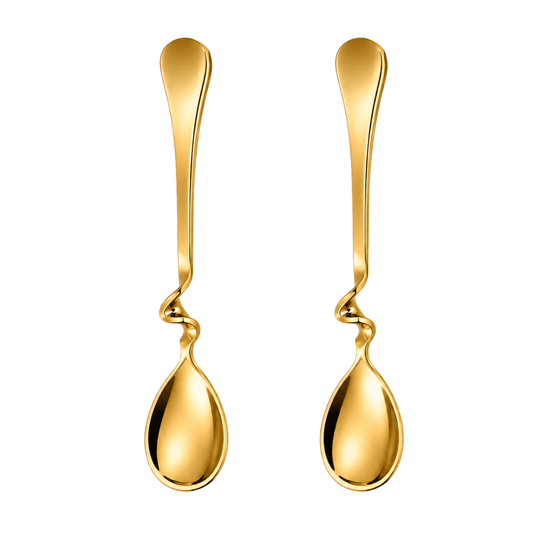 Luxury Gold Twisted Tea Spoon Set – 2 Piece Stainless Steel Coffee & Dessert Spoon