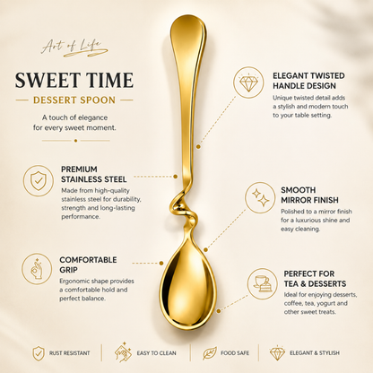 Luxury Gold Twisted Tea Spoon Set – 2 Piece Stainless Steel Coffee & Dessert Spoon
