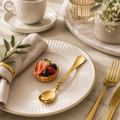 Luxury Gold Twisted Tea Spoon Set – 2 Piece Stainless Steel Coffee & Dessert Spoon