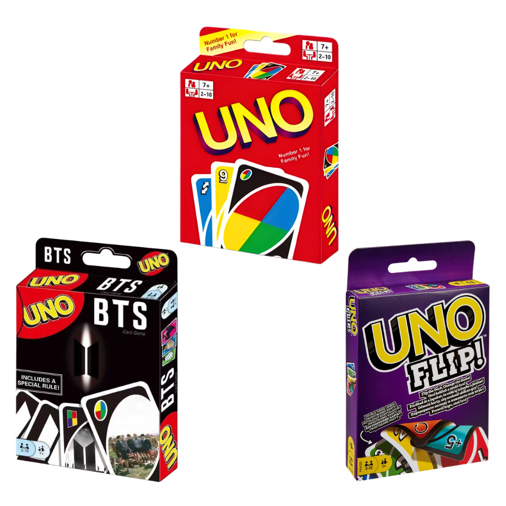 UNO Card Game Bundle – Classic UNO, UNO Flip! & UNO BTS Edition (3 Pack)