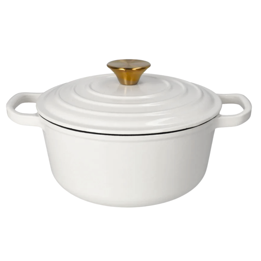 White Enamel Coated Cast Iron Casserole Dish with Lid - 2.7 L Oven Safe