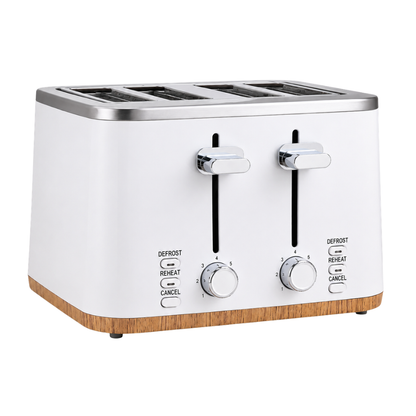 4 Slice Stainless Steel Toaster – White Modern Kitchen Bread Toaster
