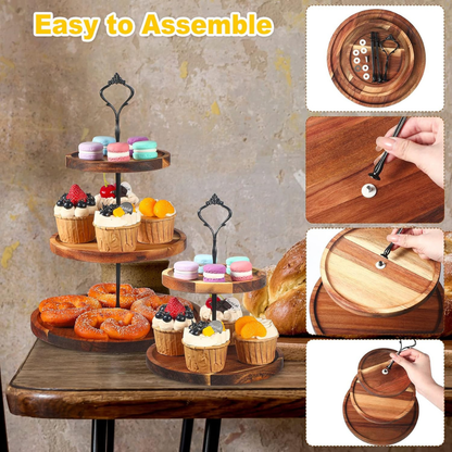 3-Tier Wooden Cake & Cupcake Stand – 35 cm Dessert, Snack and Serving Display