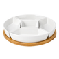 Round Ceramic Serving Platter Set with Bamboo Base – 5 Compartment Snack & Dip Tray