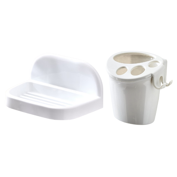 2-Piece Bathroom Accessory Set - Toothbrush Holder & Soap Dish Organizer