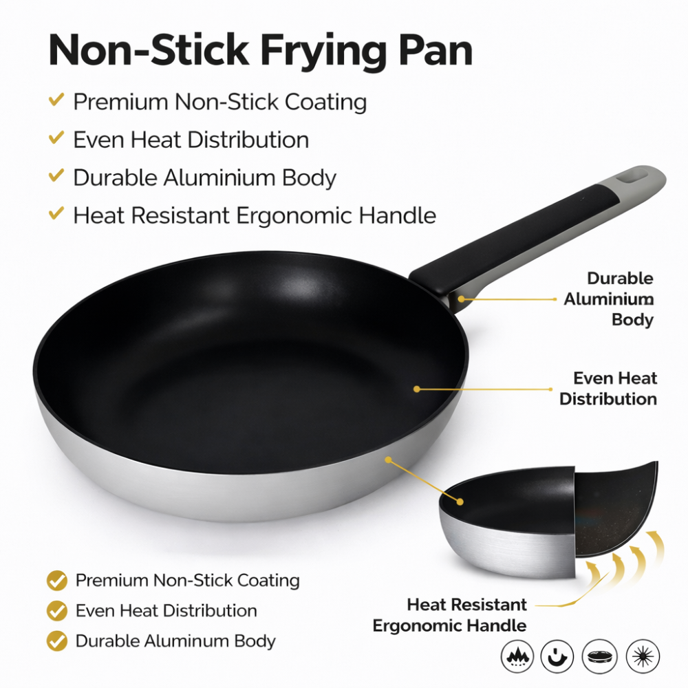 Non-Stick Frying Pan - Aluminium Cooking Pan with Heat-Resistant Handle