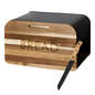 Breadbox with Integrated Cutting Board Made of Metal and Bamboo with Knife