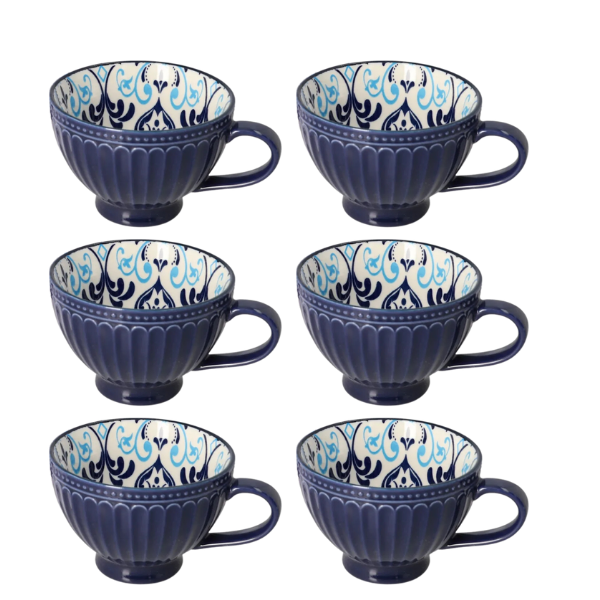 6-Piece Porcelain Breakfast Mug Set - Vintage Floral Design