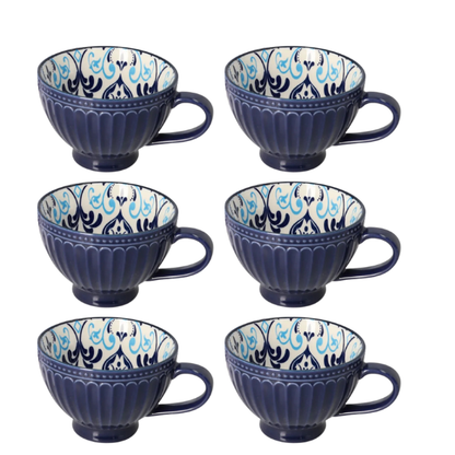 6-Piece Porcelain Breakfast Mug Set - Vintage Floral Design