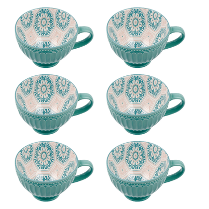 6-Piece Porcelain Breakfast Mug Set - Vintage Floral Design