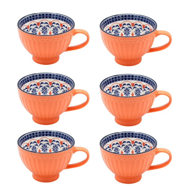 6-Piece Porcelain Breakfast Mug Set - Vintage Floral Design