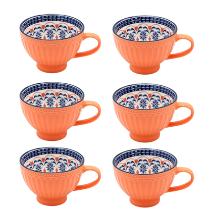 6-Piece Porcelain Breakfast Mug Set - Vintage Floral Design
