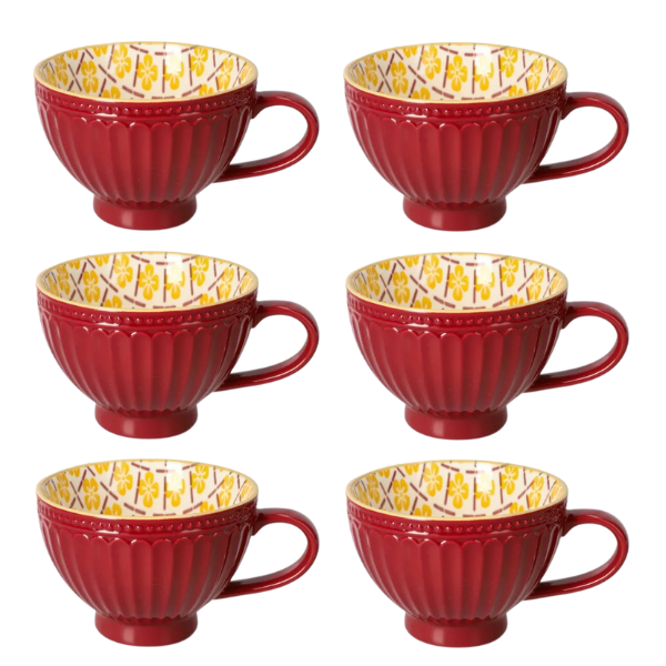 6-Piece Porcelain Breakfast Mug Set - Vintage Floral Design