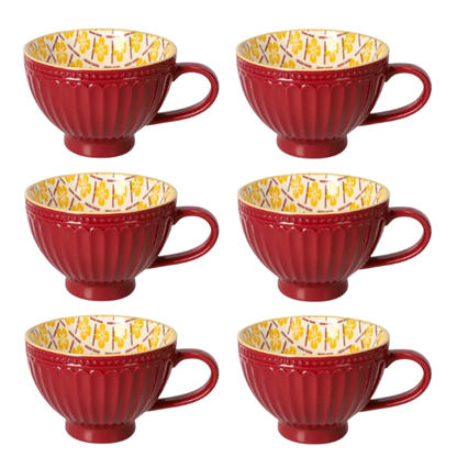 6-Piece Porcelain Breakfast Mug Set - Vintage Floral Design