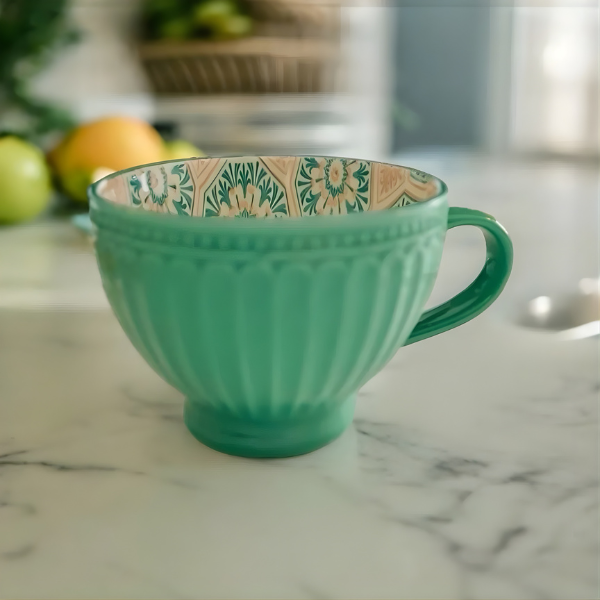 6-Piece Porcelain Breakfast Mug Set - Vintage Floral Design