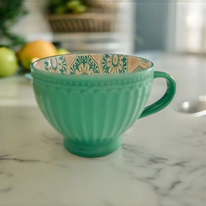 6-Piece Porcelain Breakfast Mug Set - Vintage Floral Design