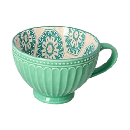 6-Piece Porcelain Breakfast Mug Set - Vintage Floral Design
