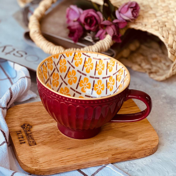 6-Piece Porcelain Breakfast Mug Set - Vintage Floral Design