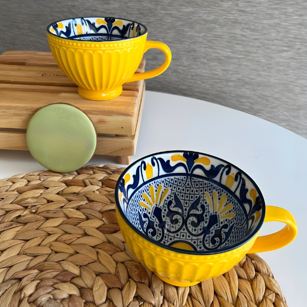 6-Piece Porcelain Breakfast Mug Set - Vintage Floral Design