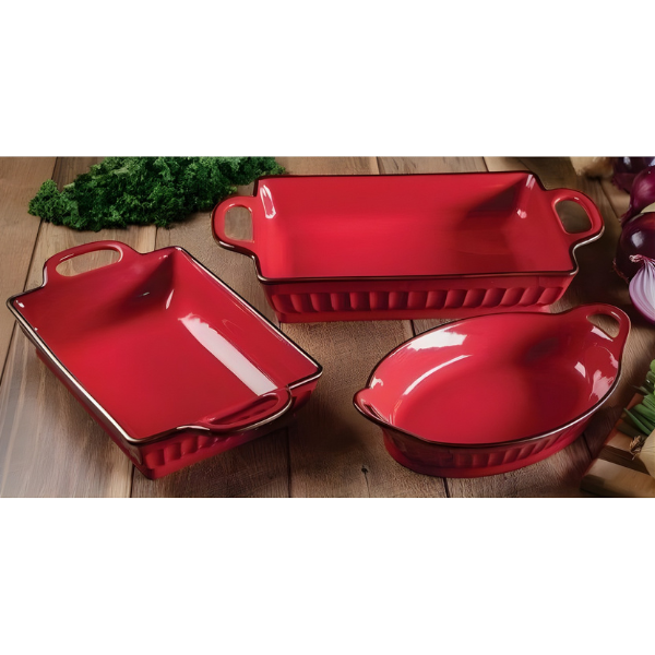 3-Piece Ceramic Casserole Baking Dish Set - Cookware Collection