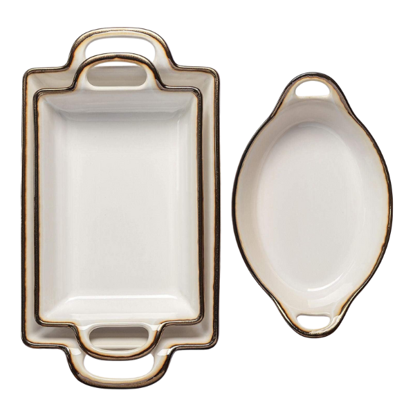 3-Piece Ceramic Casserole Baking Dish Set - Cookware Collection