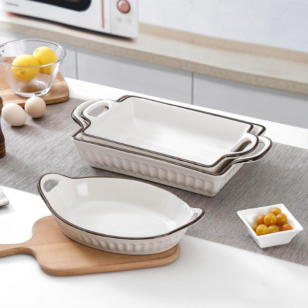 3-Piece Ceramic Casserole Baking Dish Set - Cookware Collection
