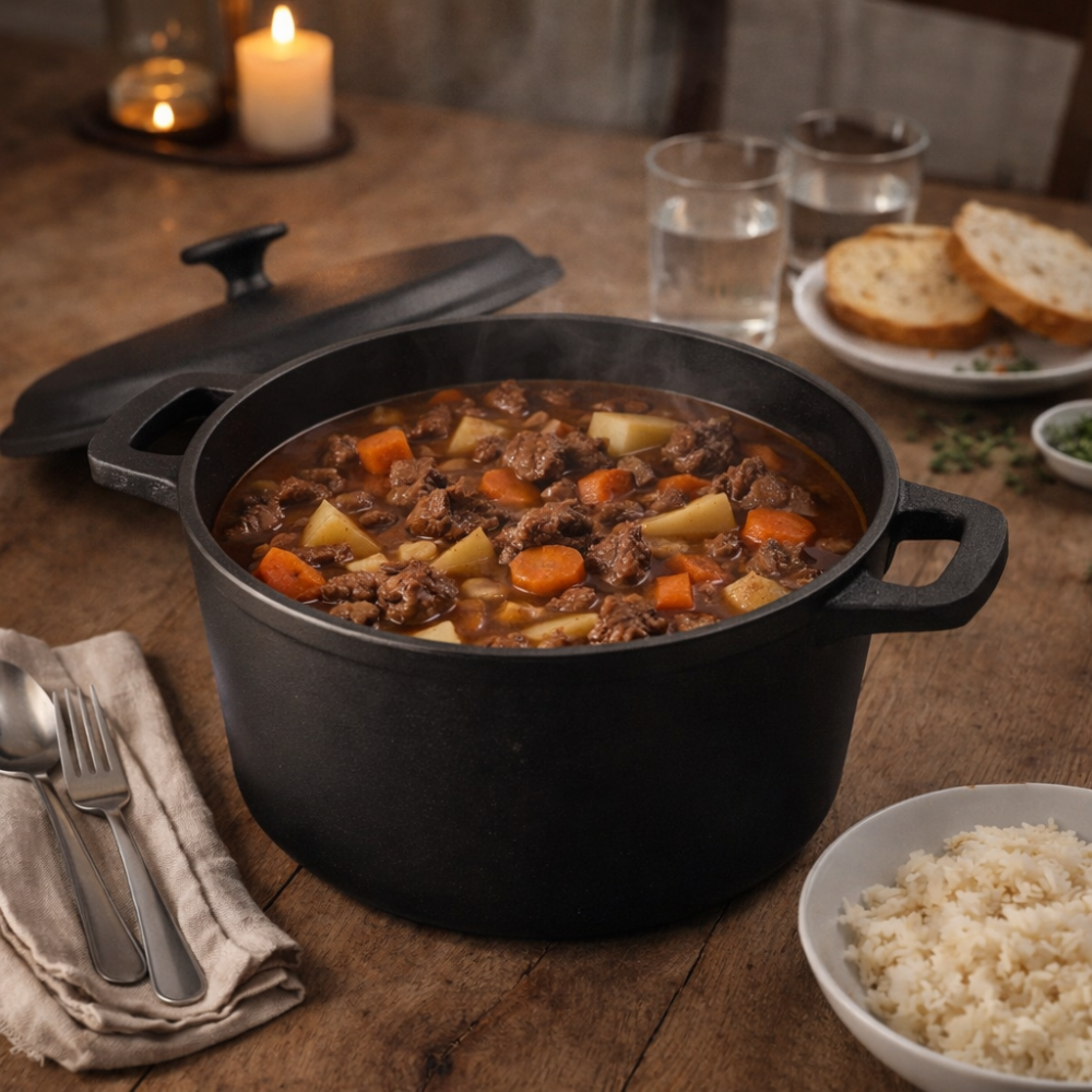 Cast Iron Pot with Lid - 4L Heavy-Duty Cooking Pot for Even Heat & Flavour