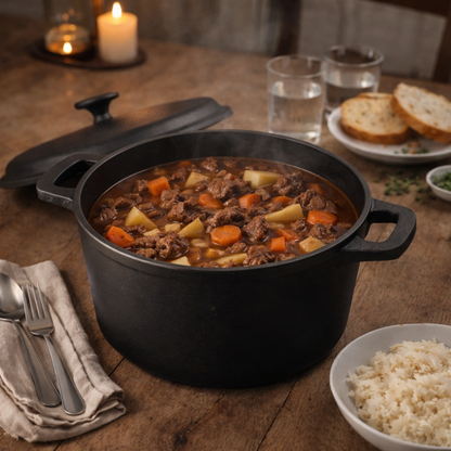 Cast Iron Pot with Lid - 4L Heavy-Duty Cooking Pot for Even Heat & Flavour