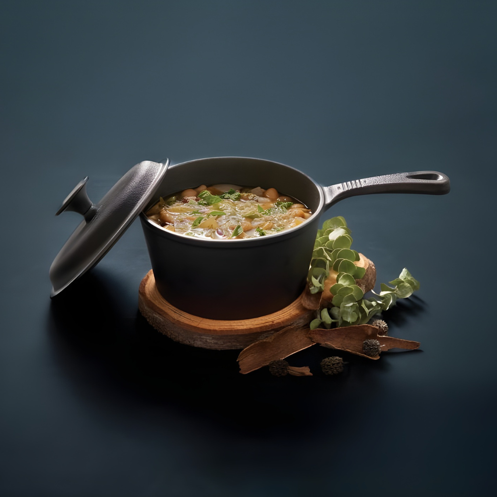 Cast Iron Saucepan with Lid - Heavy-Duty Pot for Even Heat & Rich Cooking