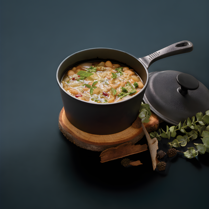 Cast Iron Saucepan with Lid - Heavy-Duty Pot for Even Heat & Rich Cooking