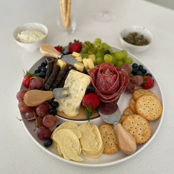 Ceramic Serving Platter with Bamboo Centre Board - Snack Serving Dish