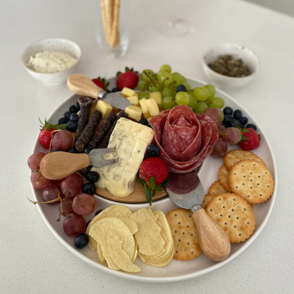 Ceramic Serving Platter with Bamboo Centre Board - Snack Serving Dish