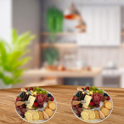 Ceramic Serving Platter with Bamboo Centre Board - Snack Serving Dish